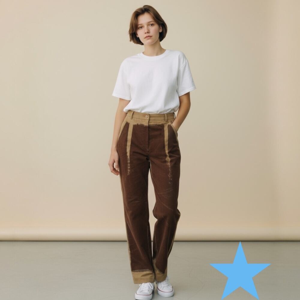 Alberta Ferretti Pre-Fall ‘21 Women Sz 4 Pants Trousers Wide Leg Brown Dip Dyed